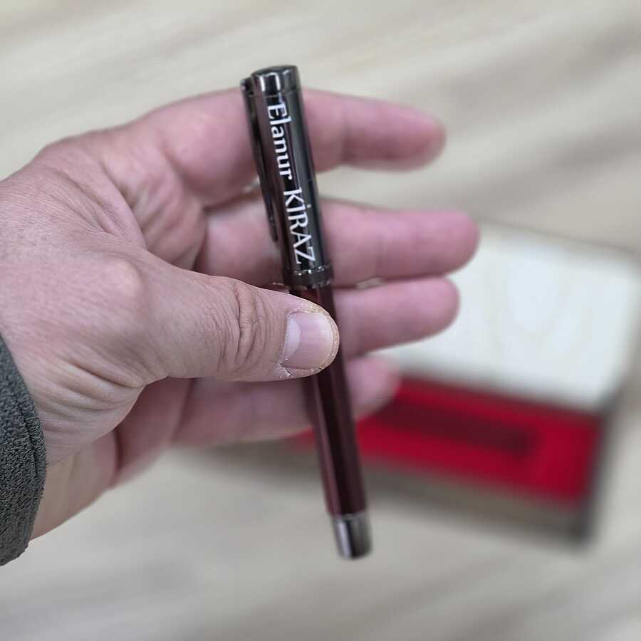Kişiye Özel Bordo Metal Roller Kalem – Ahşap Kutulu - 4