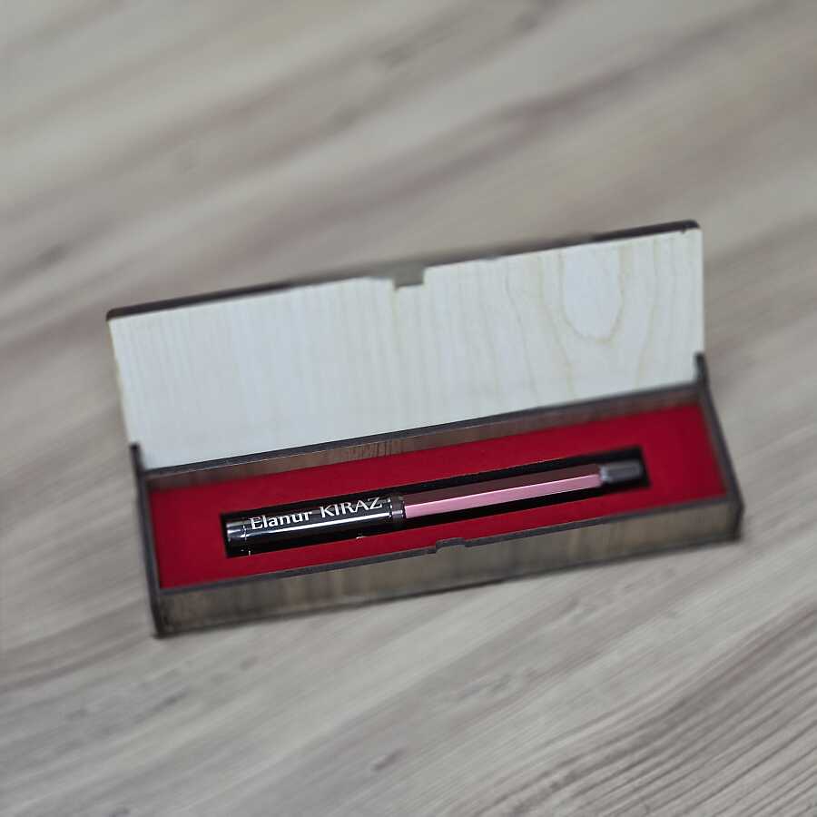 Kişiye Özel Bordo Metal Roller Kalem – Ahşap Kutulu - 1