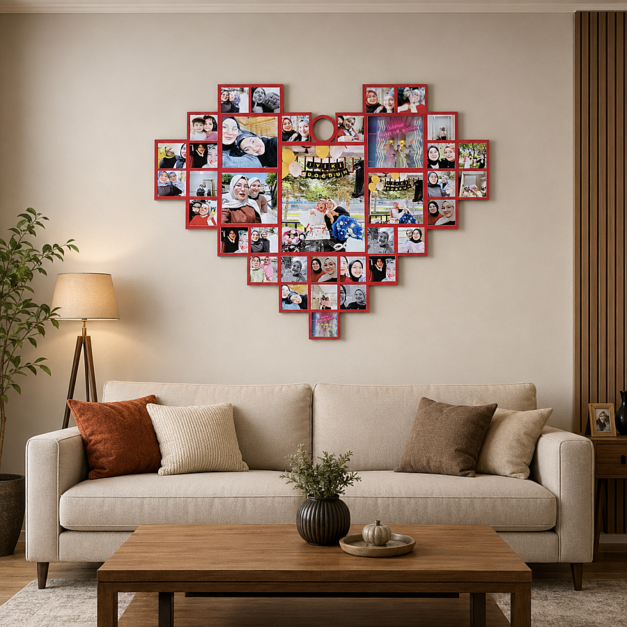 Kişiye Özel 34 Fotoğraflı Kalp Tasarımlı Polaroid Kolaj Tablo - 1