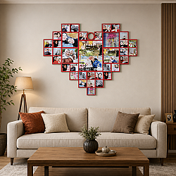 Kişiye Özel 34 Fotoğraflı Kalp Tasarımlı Polaroid Kolaj Tablo