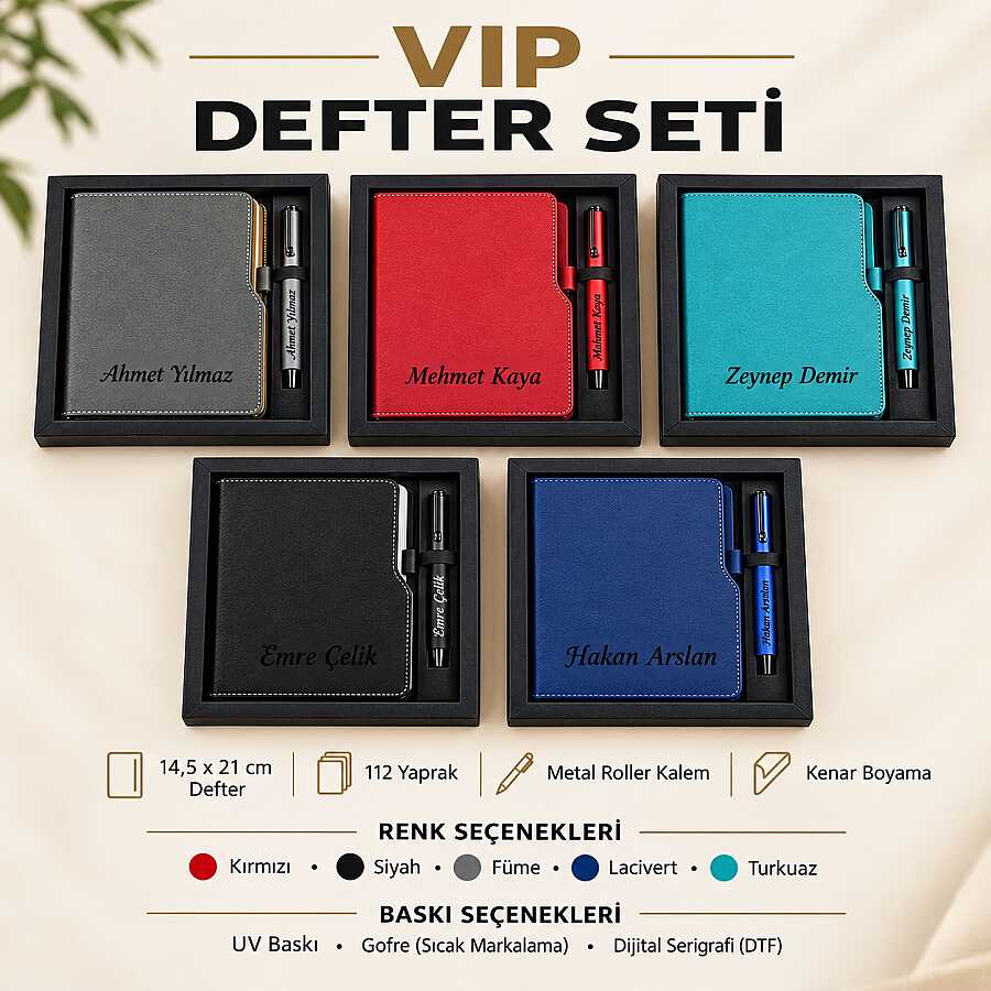 Kişiye Özel VIP Defter ve Metal Roller Kalem Seti - 1