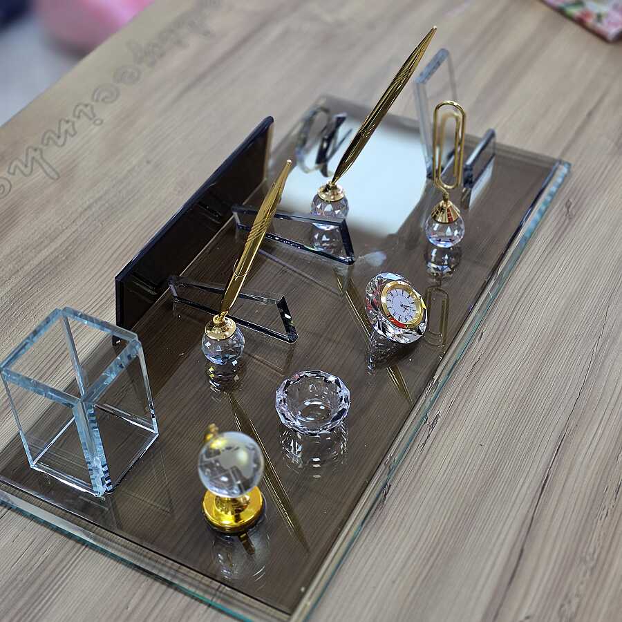 Kişiye Özel Kristal Masa İsimliği Seti – Saatli ve Çift Kalemli - 5