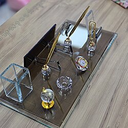 Kişiye Özel Kristal Masa İsimliği Seti – Saatli ve Çift Kalemli - 5