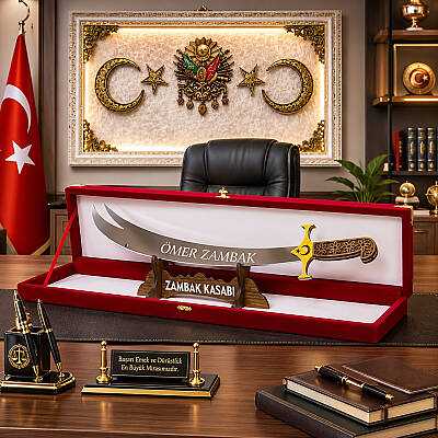 57 cm Dekoratif Nikelajlı Zülfikar Kılıcı – Kişiye Özel İsimli ve Kutulu - 2